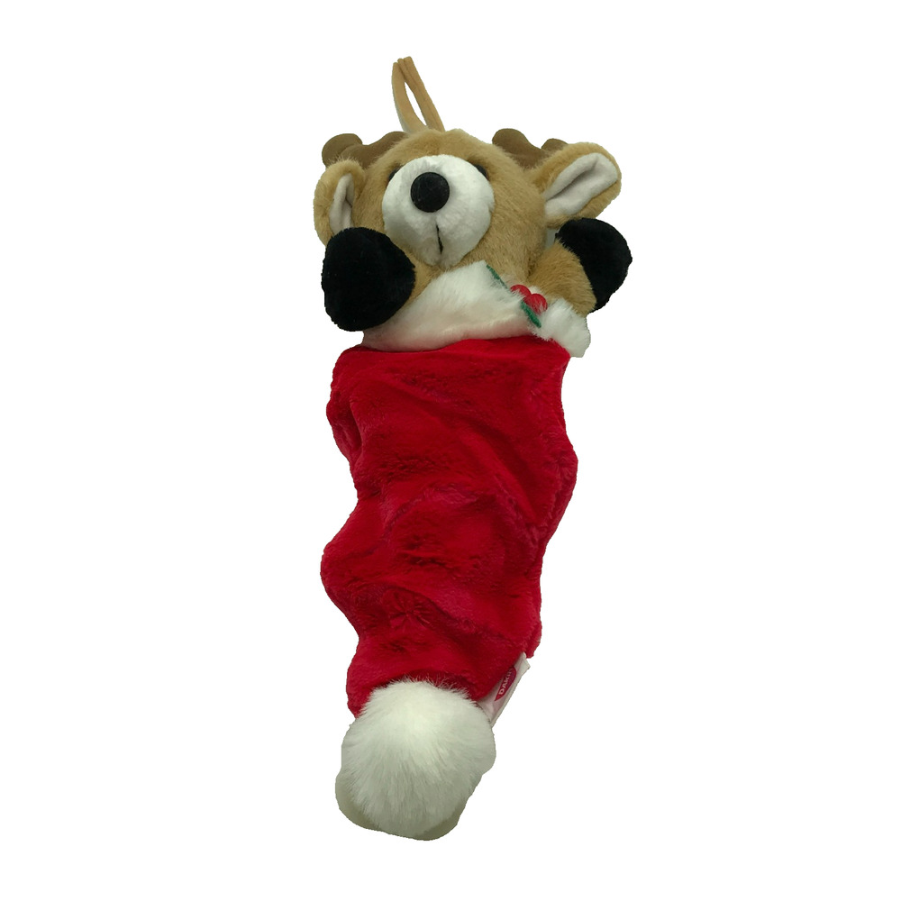 Vintage Dakin Plush Reindeer Pull Musical Christmas Holiday Red 1993 Works